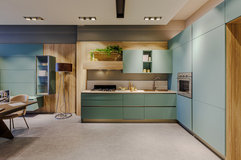 Cucina Stosa verde e legno
